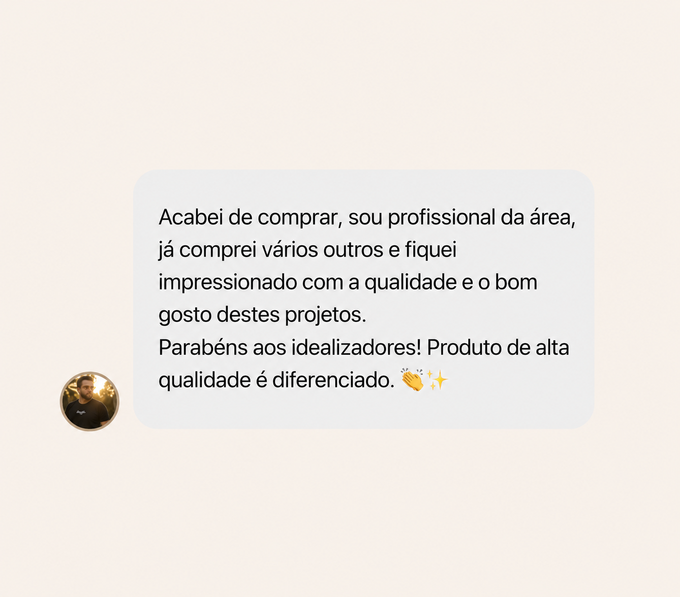 Depoimento de cliente sobre a qualidade e o bom gosto dos projetos do Pack Magnético